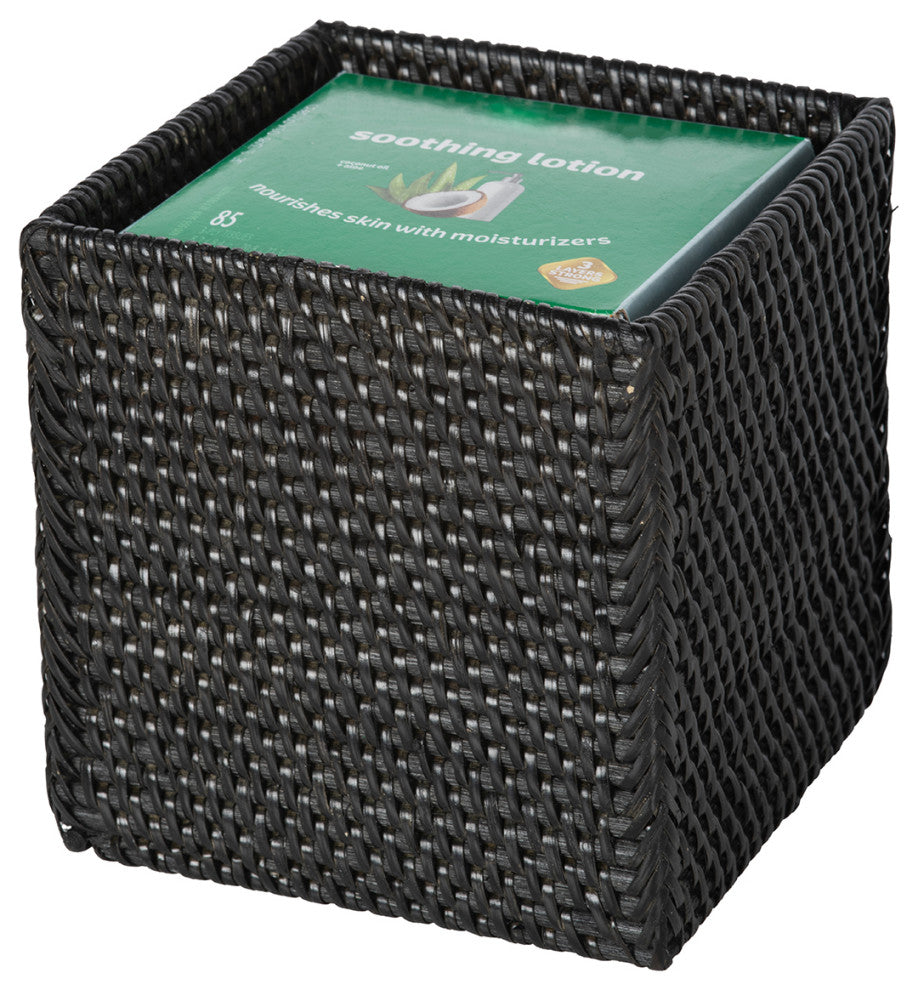 Loma Square Rattan Tissue Box Cover, Solid Black