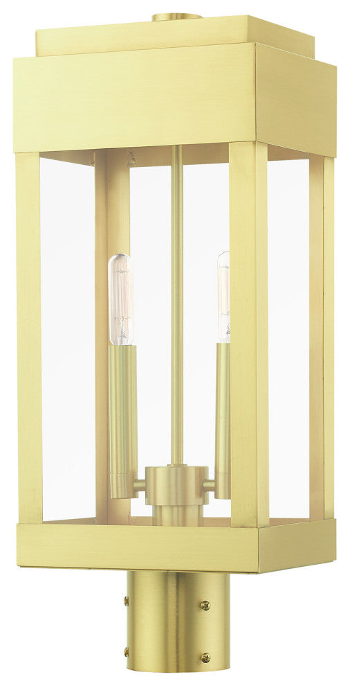 Satin Brass Transtional,  Modern Classic, Outdoor Post Top Lantern