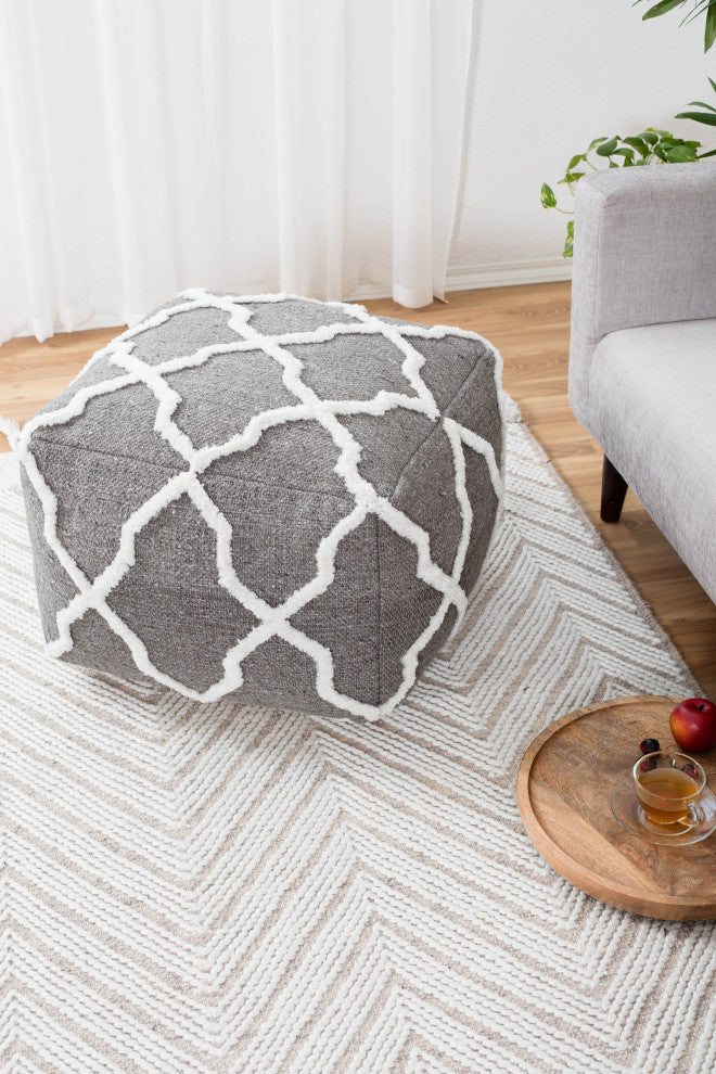 Diamond Joe 24"x24"x17" Gray/Ivory Pouf