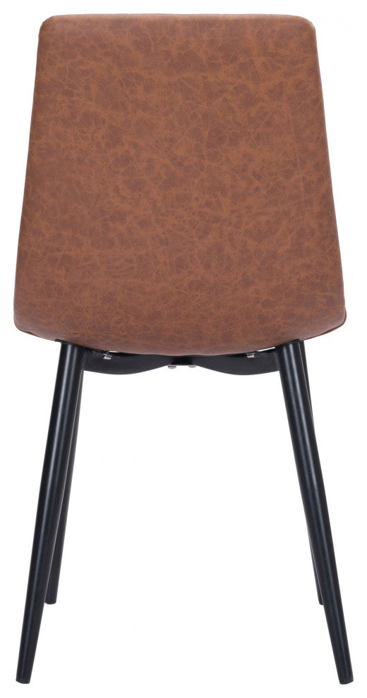 Set of Two Brown Faux Leather Channel Scoop Dining Chairs
