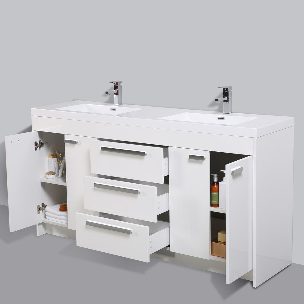 Eviva Lugano 72" White Modern Bathroom Vanity White Integrated Acrylic Sink