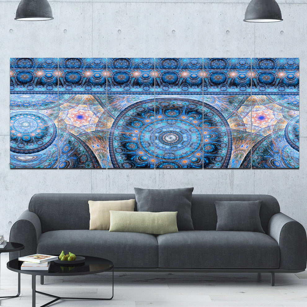 Light Blue Living Cells Fractal Design, Abstract Canvas Print, 70"x28", 6 Panels