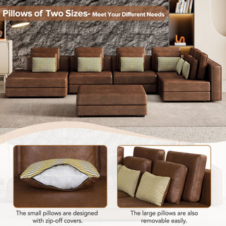 112.7" Modular Sectional Sofa with Chaise Lounge and Ottoman, Brown