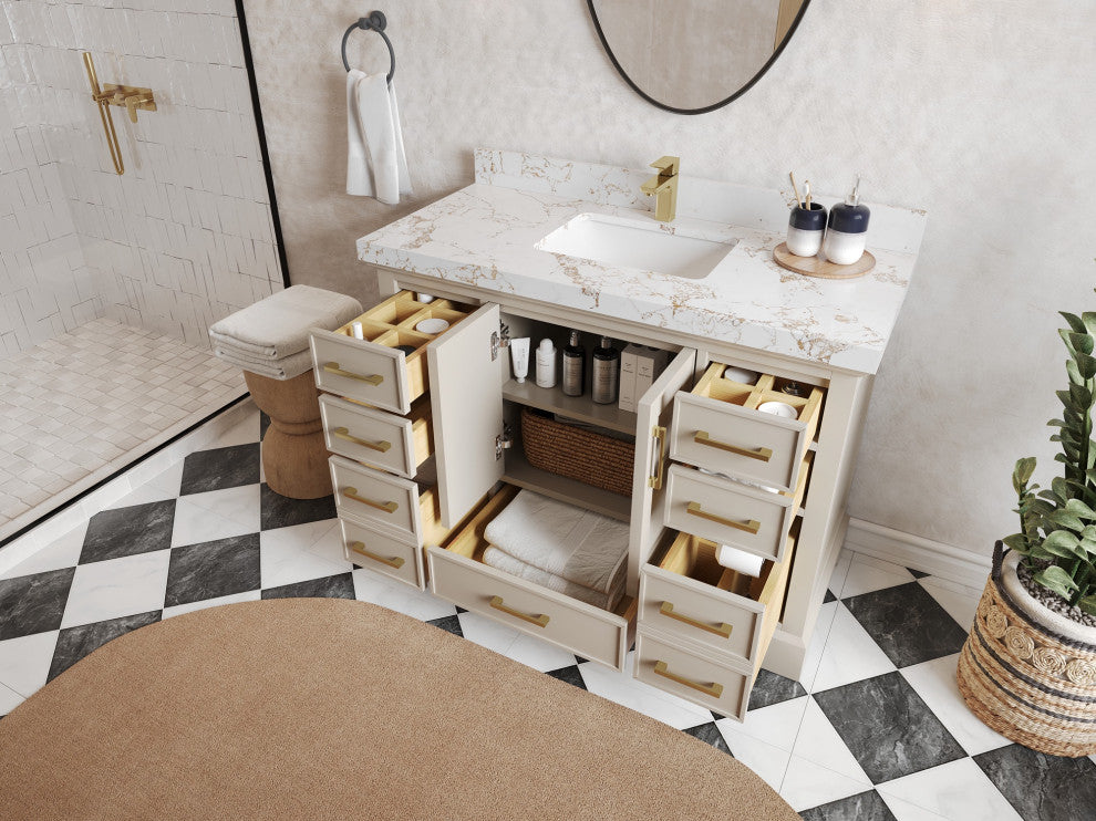 Charlotte 48" Single Sink Bath Vanity in Fine Grain 2" Viola Gold