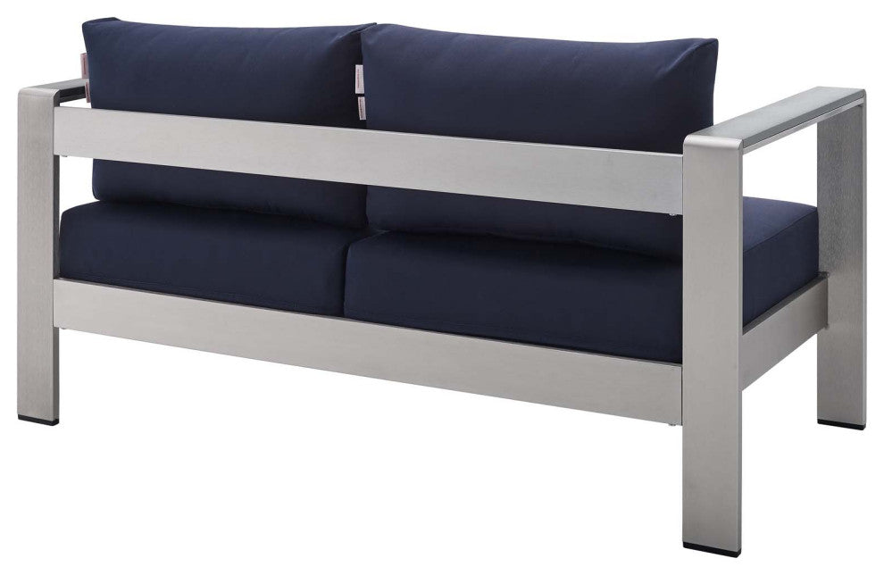 Shore Sunbrella Fabric Outdoor Patio Aluminum 3 Piece Set Silver Navy