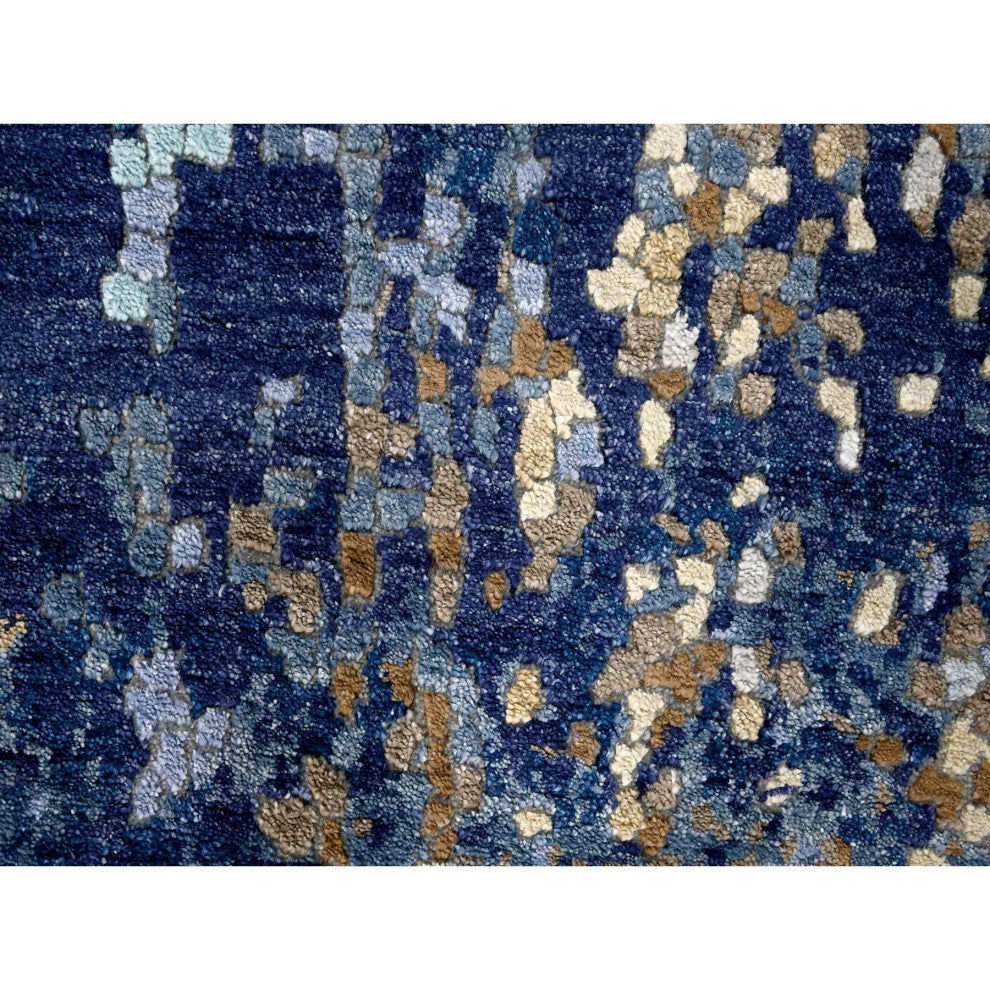 Millennium Blue Modern Mosaic Design Wool and Silk Hand Knotted Rug 4'x5'11"