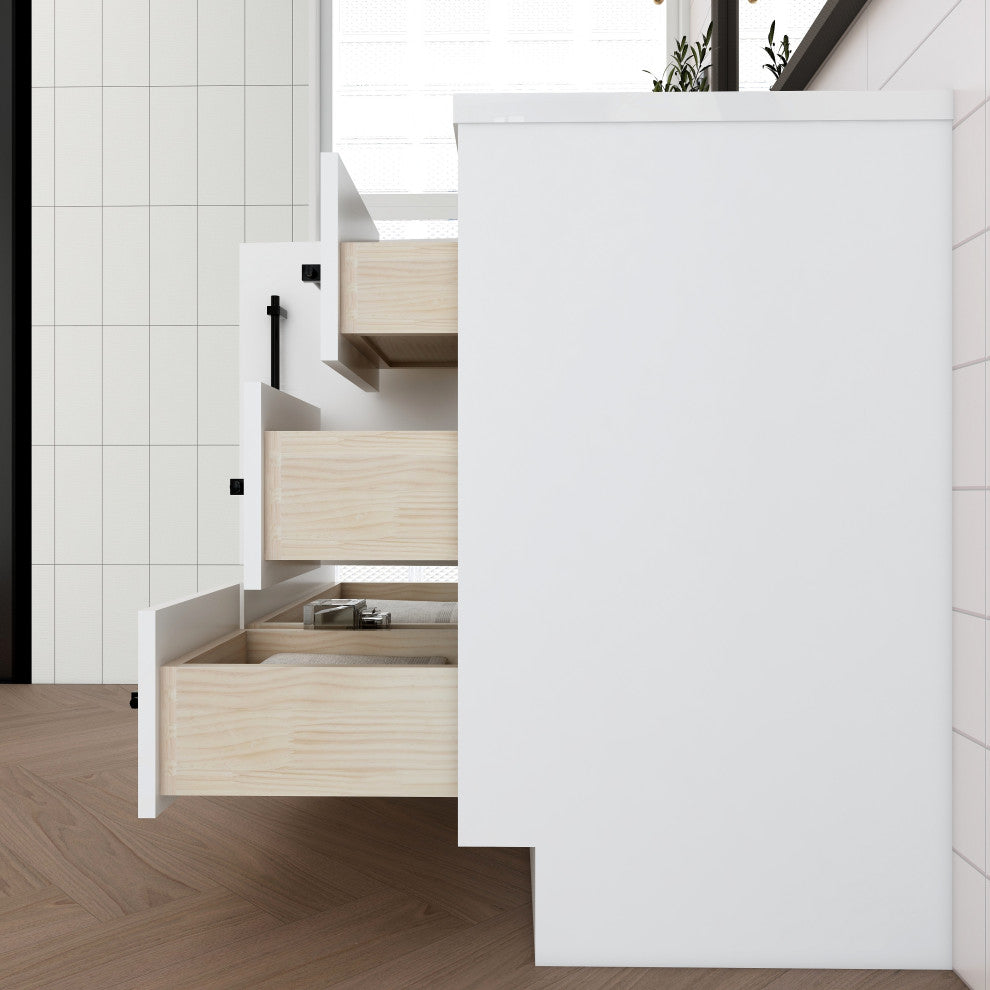 Victoria 42" Solid Wood Bath Vanity Right Side Drawers, Glossy White