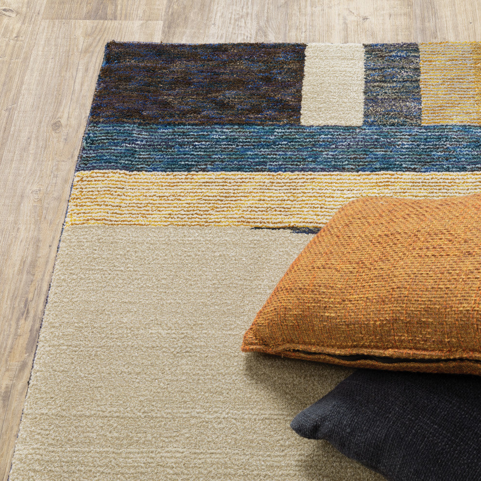 Sadie Deco Inspiration Geometric Gold/Blue Area Rug, Gold/Blue, 3'3"x5'2"