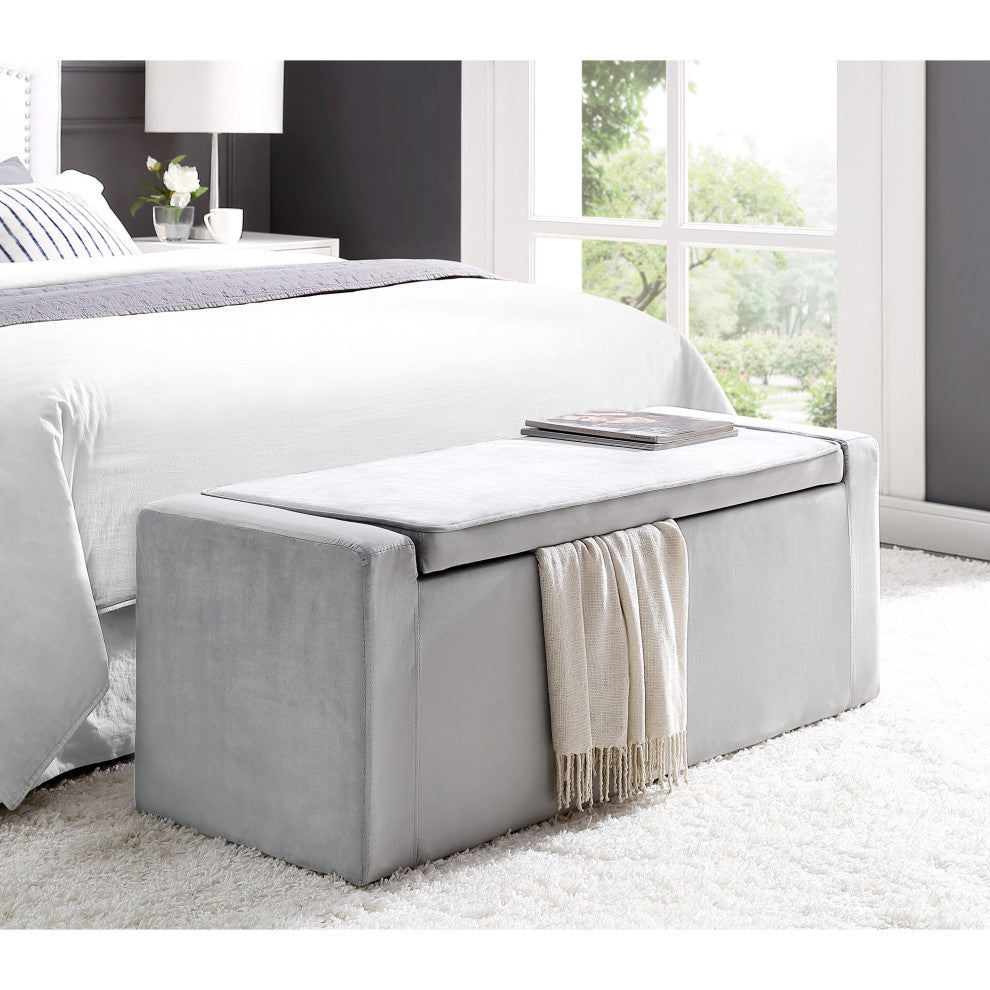 Carter Velvet Upholstered Shoe Storage Bench, Gray