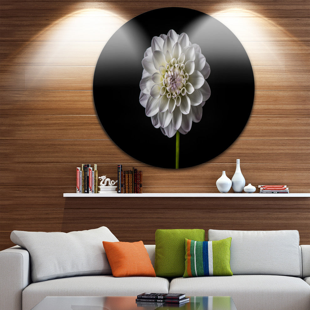 Isolated Dahlia Flower In Black, Floral Disc Metal Artwork, 23"