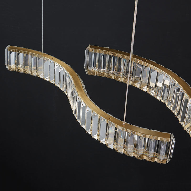 Induno Olona | Modern Crystal S-shaped LED Chandelier for Living Room, Silver, Cool Light