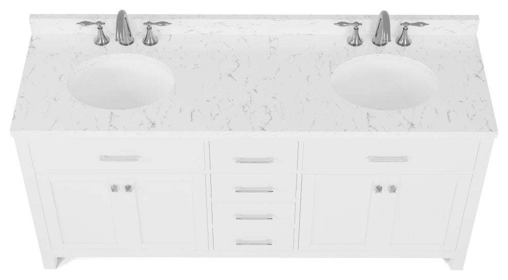 Caroline 72" Double Bath Vanity With Cultured Marble Quartz Top, White