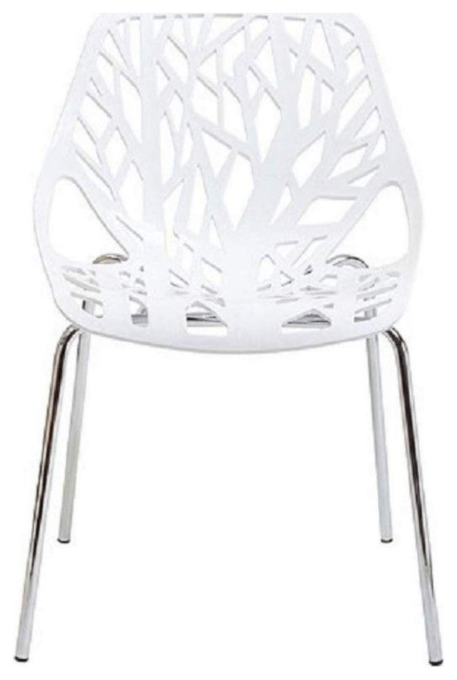Tree Dining Chair, White Plastic Top With Metal Legs, Set of 4