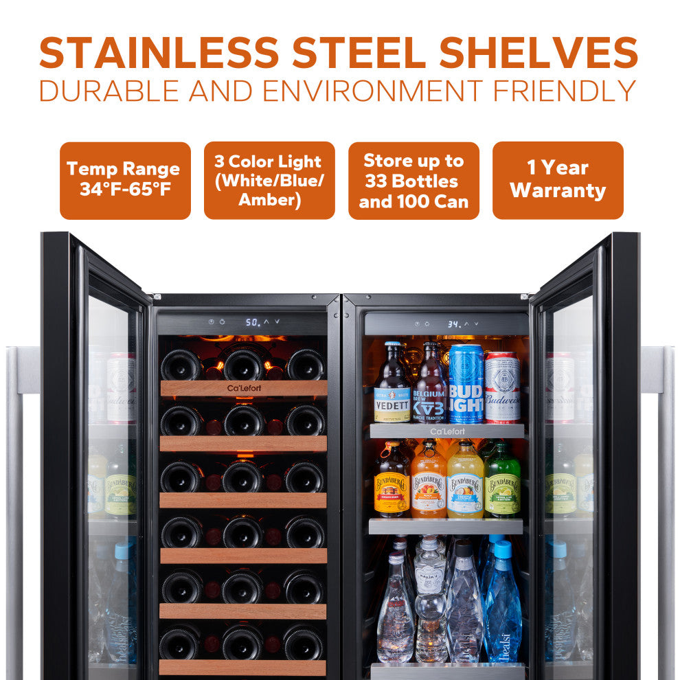 Ca''Lefort 30" Wine and Beverage Refrigerator Combo Bulit in & FreeStanding