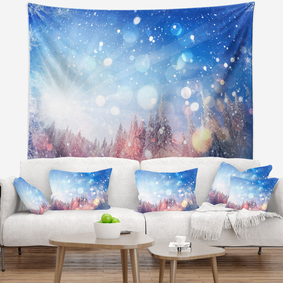 Winter Trees Snowbound Landscape Wall Tapestry, 92"x78"