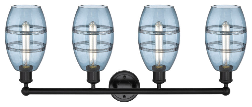 Edison-Vaz 4-Light 33" Bath Vanity Light, Matte Black, Princess Blue