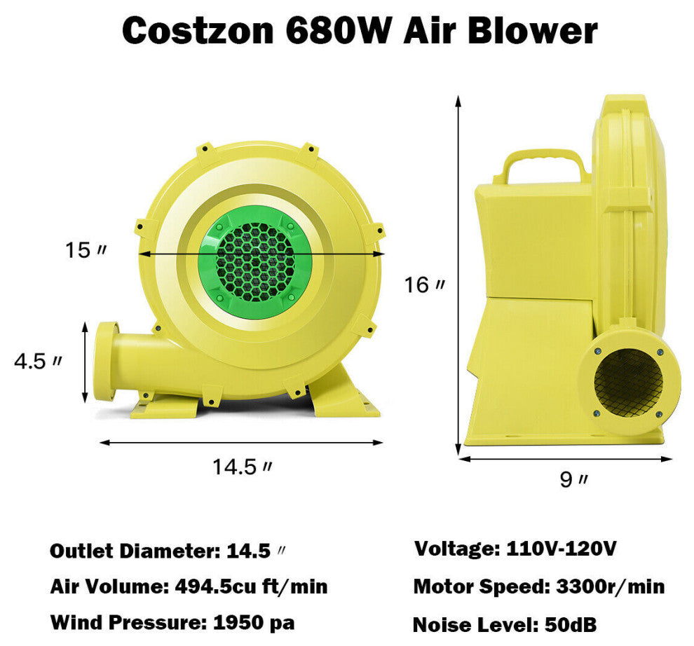Costway Air Blower Pump Fan 680 Watt 1.0HP For Inflatable Bounce House Castle