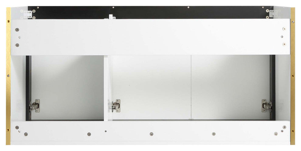 Oakville Wall Mount Bathroom Vanity, White Matte, 48", Satin Brass Hardware