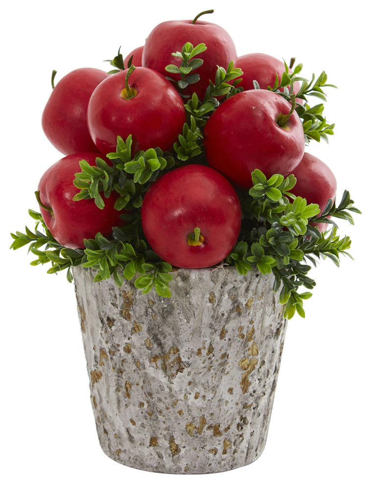 Nearly Natural Apples and Boxwood Artificial Arrangement Weather Planter