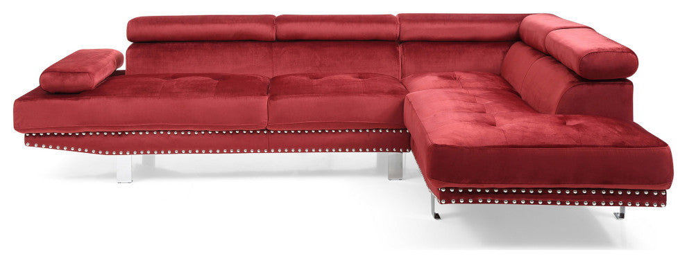 Derek 109" W 2 Piece Velvet L Shape Sectional Sofa, Cherry