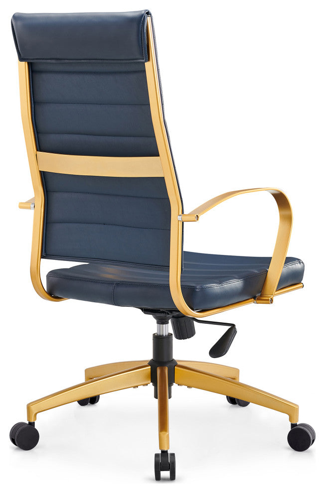 LUXMOD High Back Adjustable Swivel Computer Chair, Gold Blue