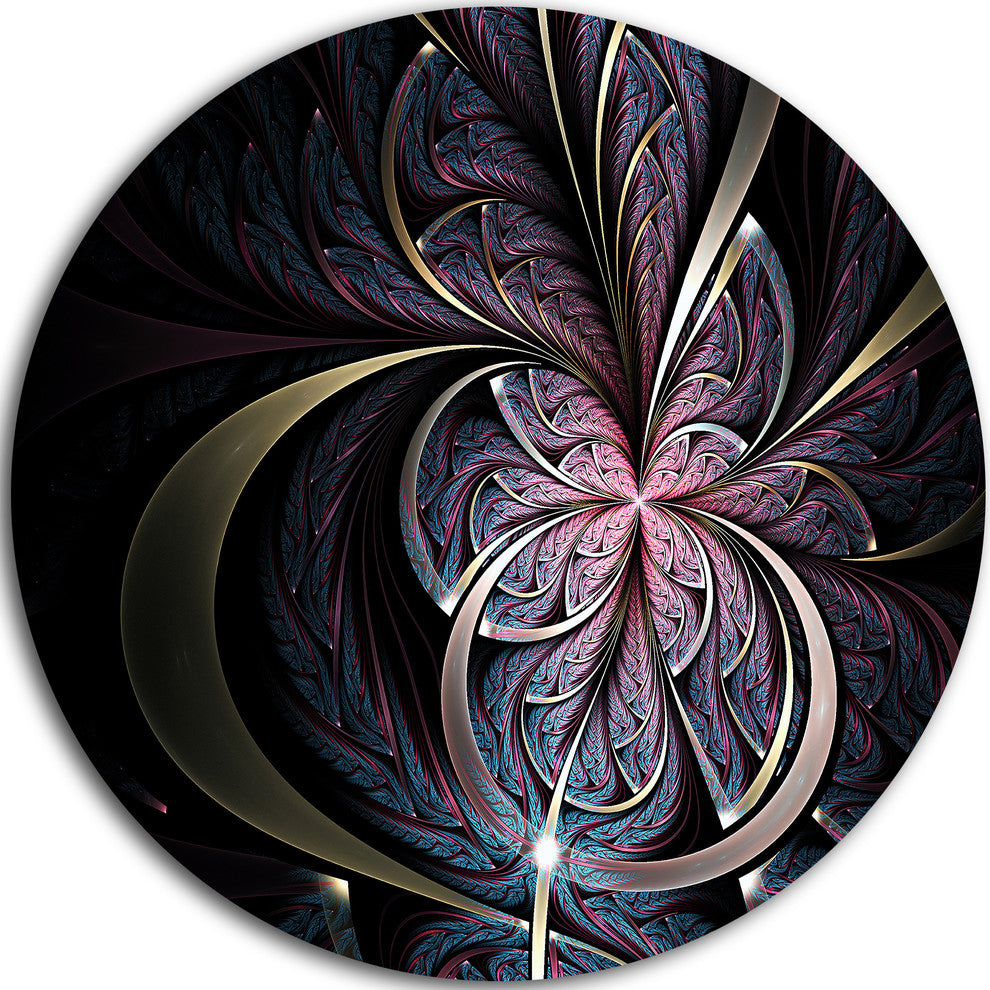 Dark Blue Fractal Butterfly Flower, Floral Round Metal Wall Art, 11"