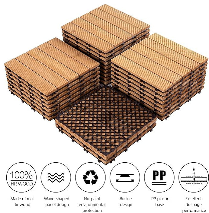 27 Pieces Tiles Solid Wood Deck Interlocking Patio Deck Tiles