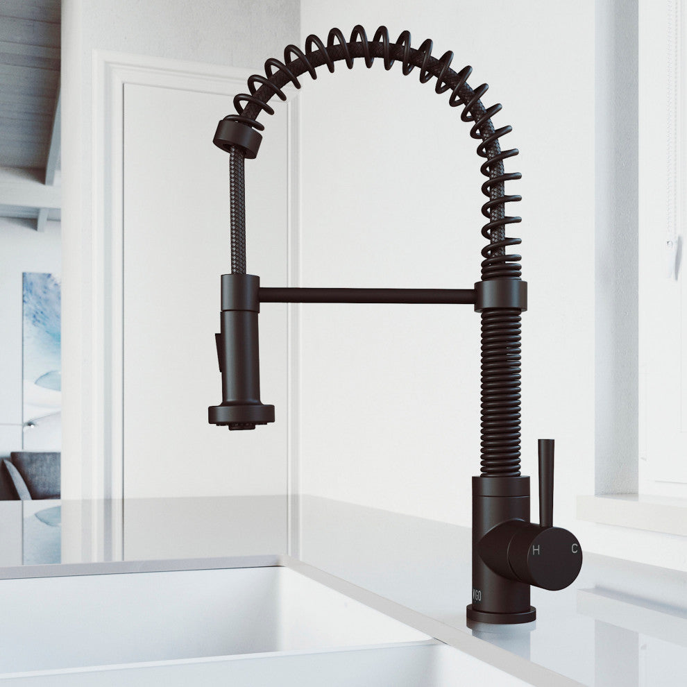 VIGO Edison 19" H Single Handle Pull-Down Sprayer Kitchen Faucet, Matte Black, No Sensor, Without Extras