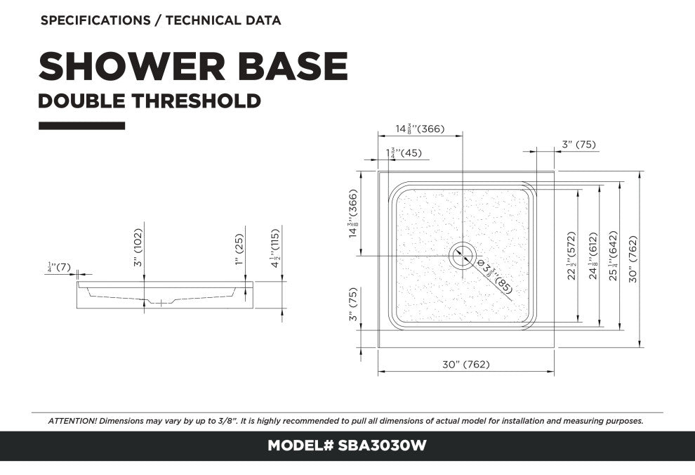 Double Threshold Acrylic Shower Base, Shower Enclosure