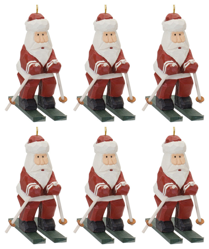 Santa on Skis Ornament, Set of 6