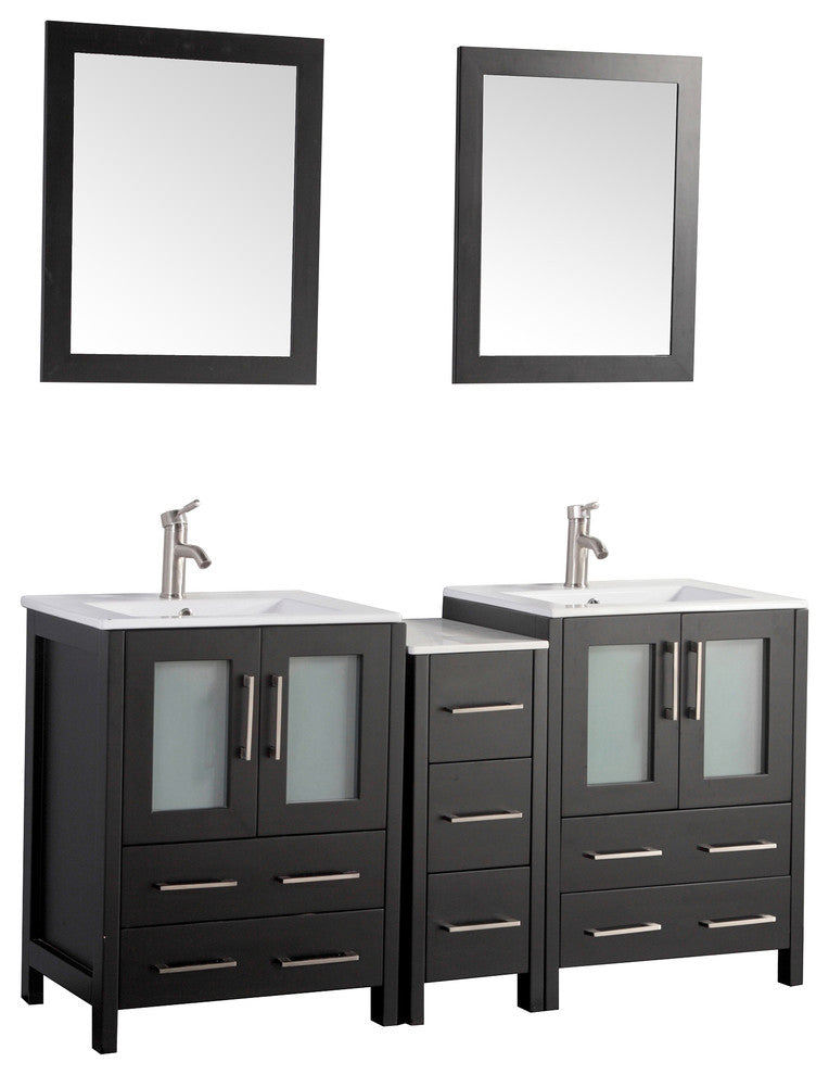 Vanity Art Vanity Set With Ceramic Top, 60", Espresso, Led Touch-Switch Mirror