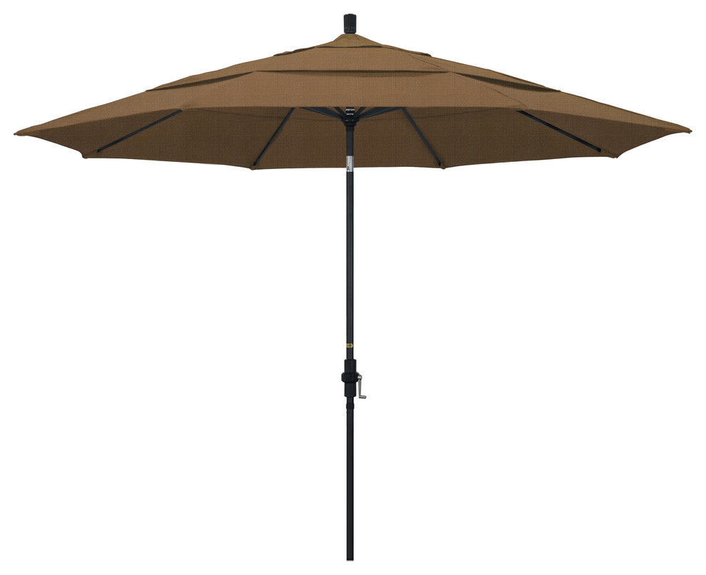 11' Aluminum Umbrella Collar Tilt Matted Black, Woven Sesame
