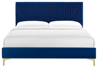 Yasmine Channel Tufted Performance Velvet Queen Platform Bed, Navy