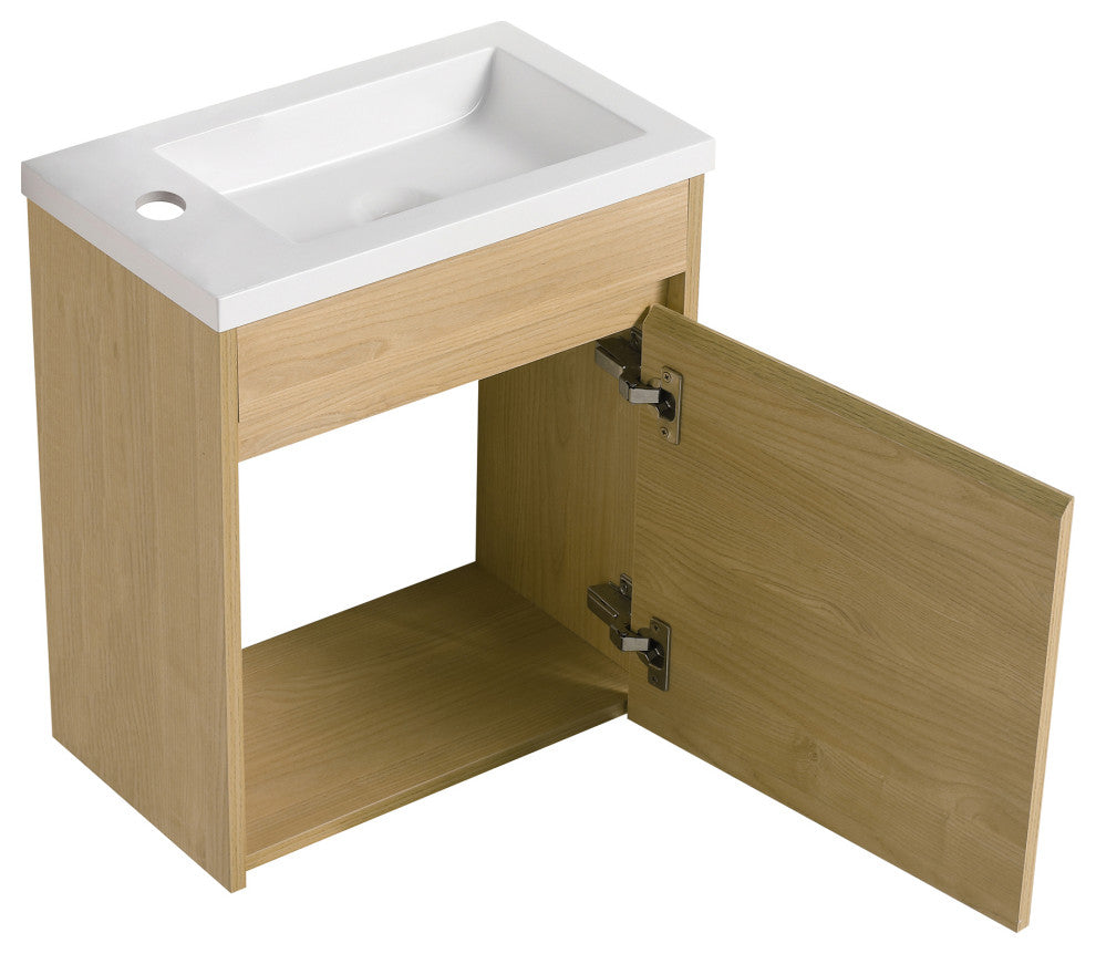 16" Plywood Wall Mounted Bath Vanity Set, Integrated Resin Sink