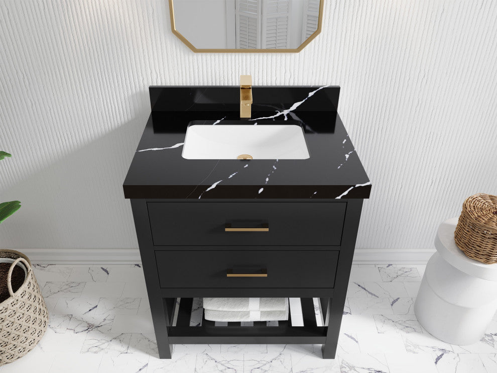 Parker 30" Single Sink Bath Vanity, Black 2" Calacatta Black