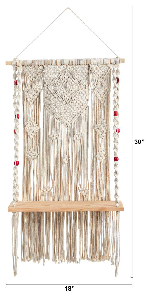 Nearly Natural 7122 2.5x1.5 Bohemian Macrame Wall Hanging With Wooden Shelf