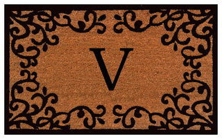 Chateaux Monogram Doormat, 18"x30", Natural, Black, Letter V