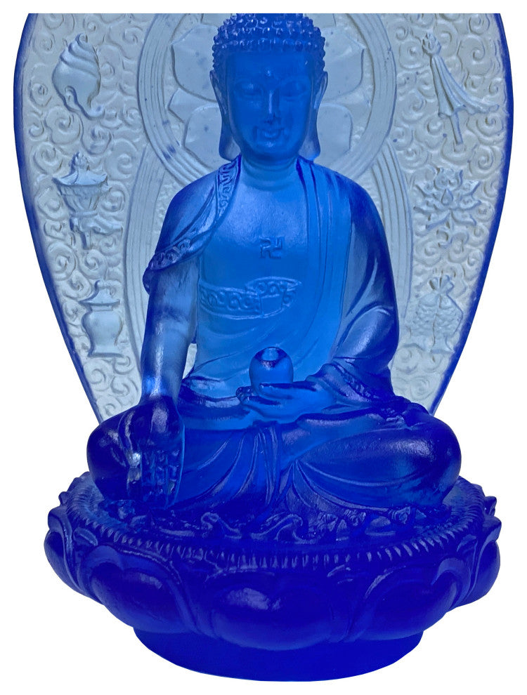 Crystal Glass Pate-de-Verre Blue Gautama Amitabha Shakyamuni Statue Hws1816