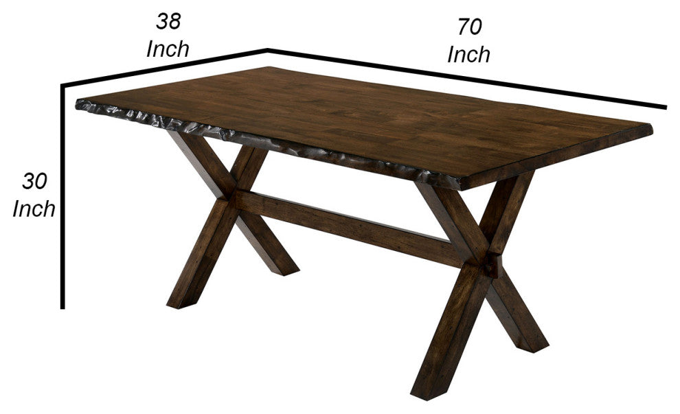 Benzara BM188384 Solid Wood Rectangular Dining Table With Trestle Base, Brown