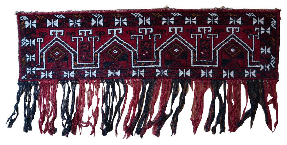 Handmade Vintage Turkmen Beshir Torba Rug 1.1'x4.1', 35cmx125cm, 1970s