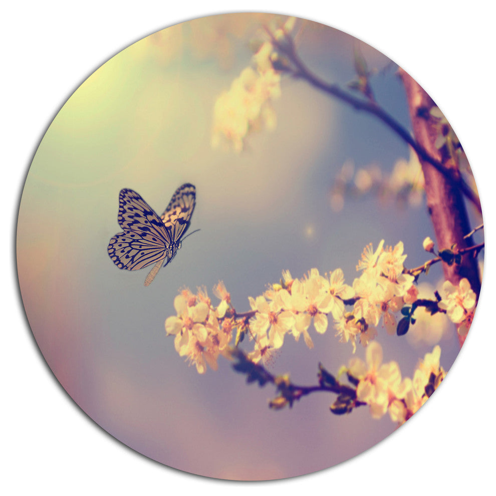 Vintage Butterfly With Flowers, Flower Disc Metal Wall Art, 11"