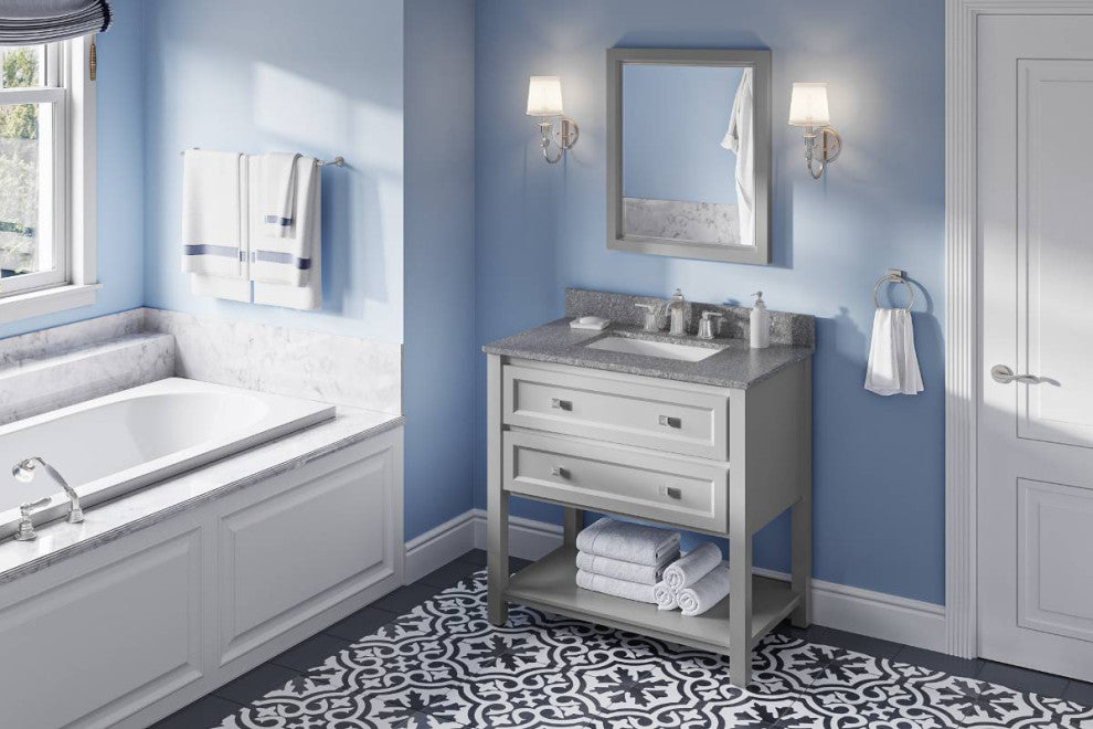 Adler Transitional 36" Grey Vanity, Boulder Cultured Marble Vanity Top