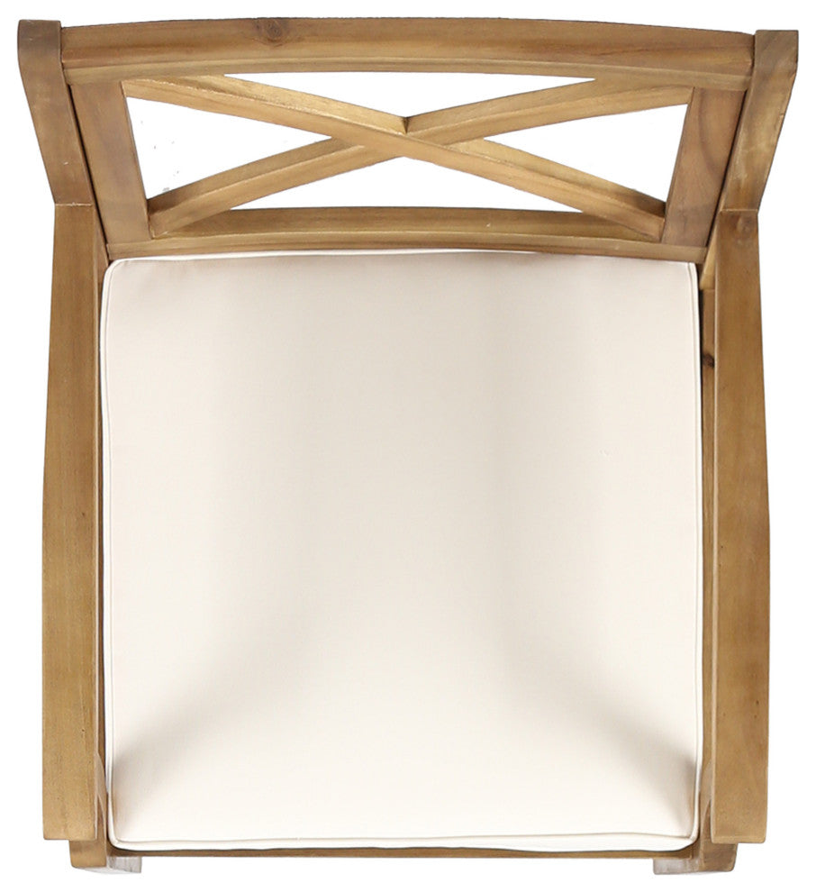 GDF Studio 5-Piece Jordan Outdoor Acacia Wood Dining Set, Teak Finish/Creme