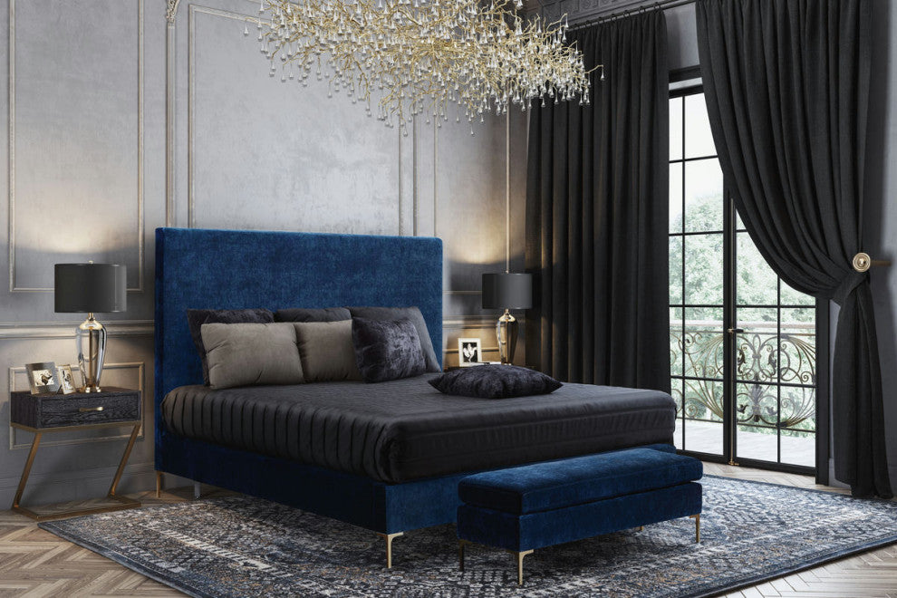 TOV Furniture Delilah Navy Textured Velvet Bed in King