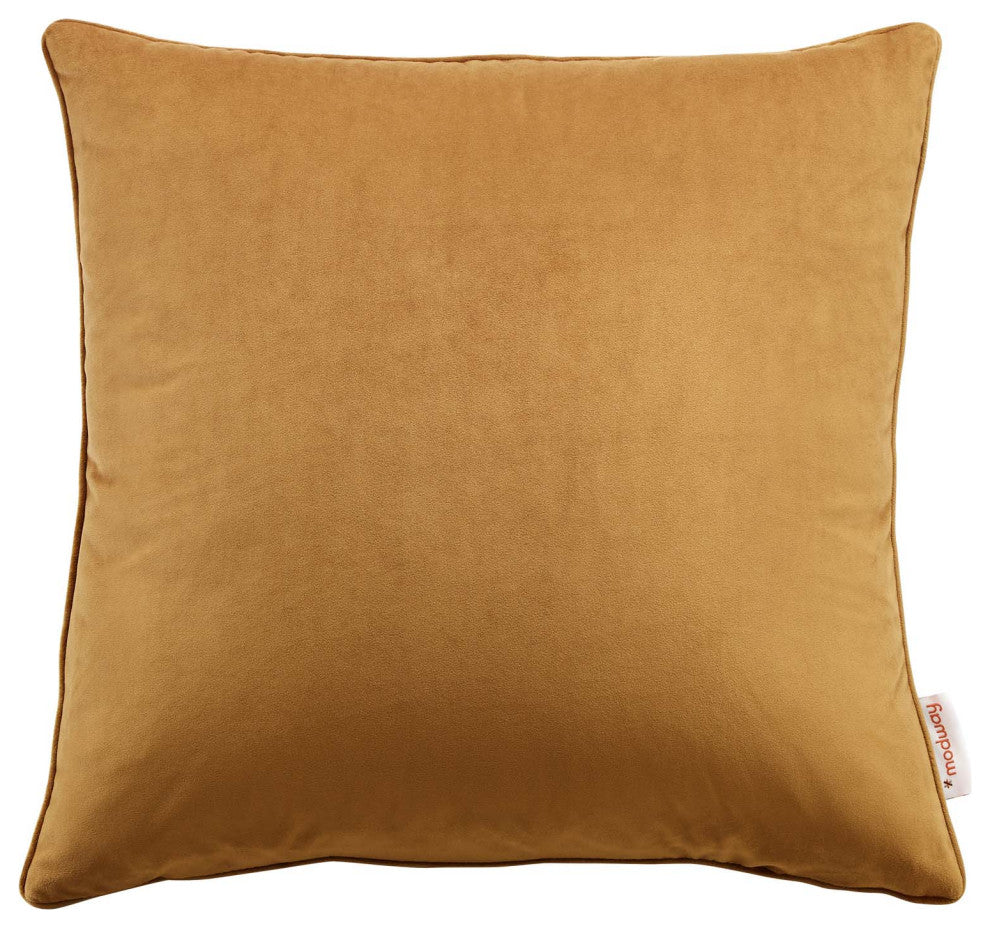 Enhance 18" Performance Velvet Throw Pillow, Cognac