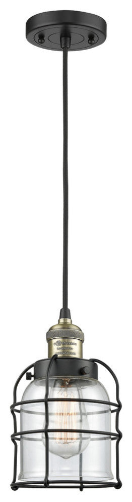Small Bell Cage 1-Light Mini Pendant, Black Antique Brass, Clear