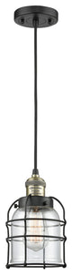Small Bell Cage 1-Light Mini Pendant, Black Antique Brass, Clear