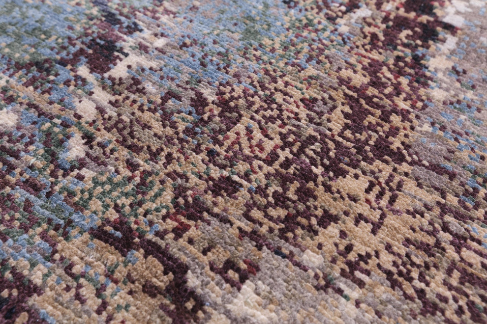 7' 10" X 9' 10" Wool and Silk Abstract Handmade Rug Q9051