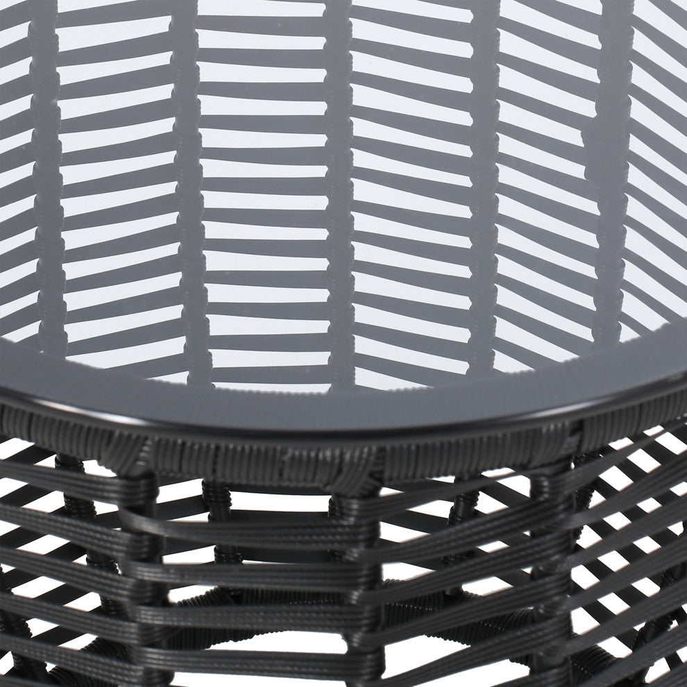 Boynton Wicker Side Table With Tempered Glass Top, Black