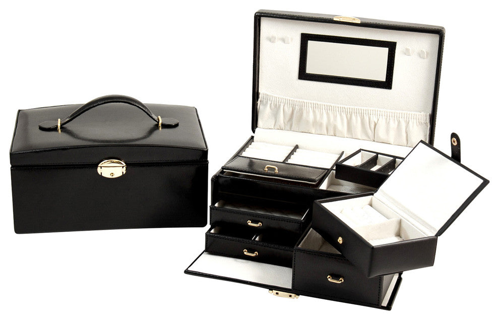 Black Leather 2 Level Jewelry Box